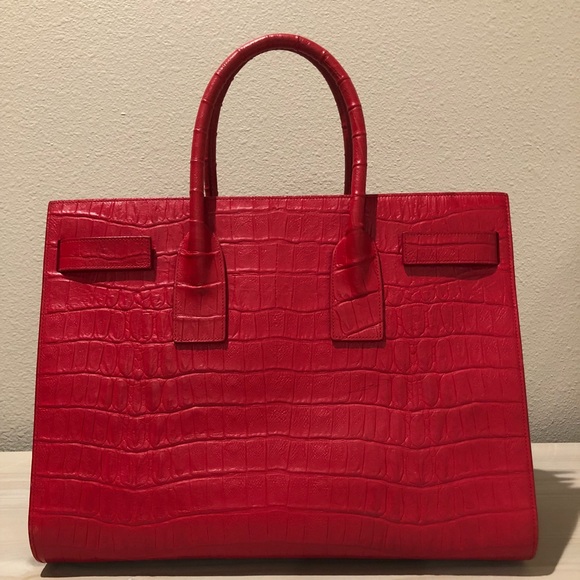 Red Saint Laurent Sac De Jour Embossed Croc Large - Picture 4 of 8